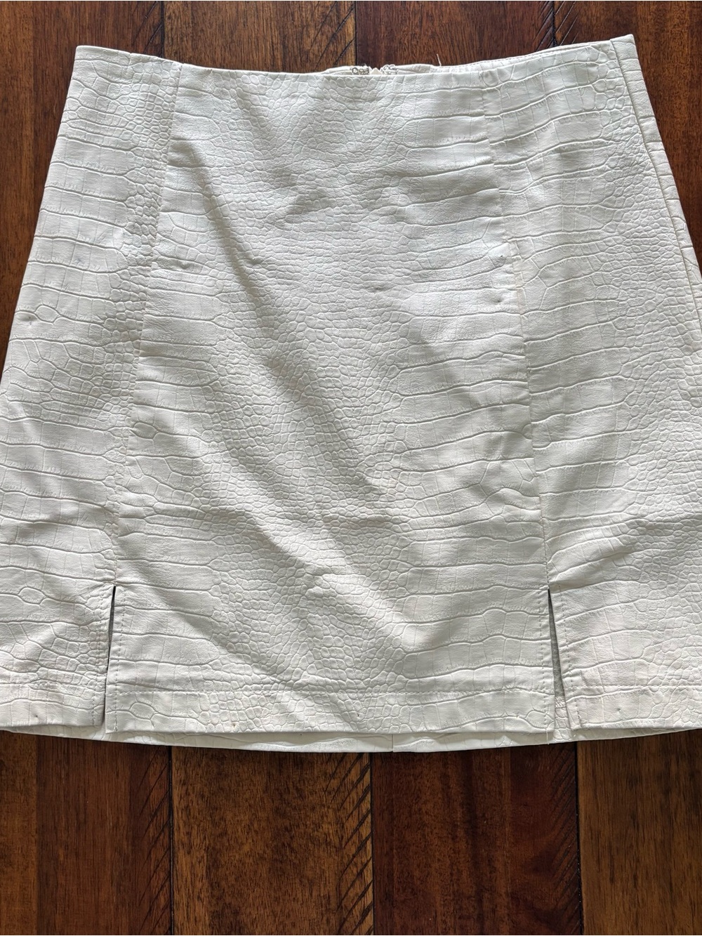 Francesca’s - ivory faux-leather croc-embossed mini skirt